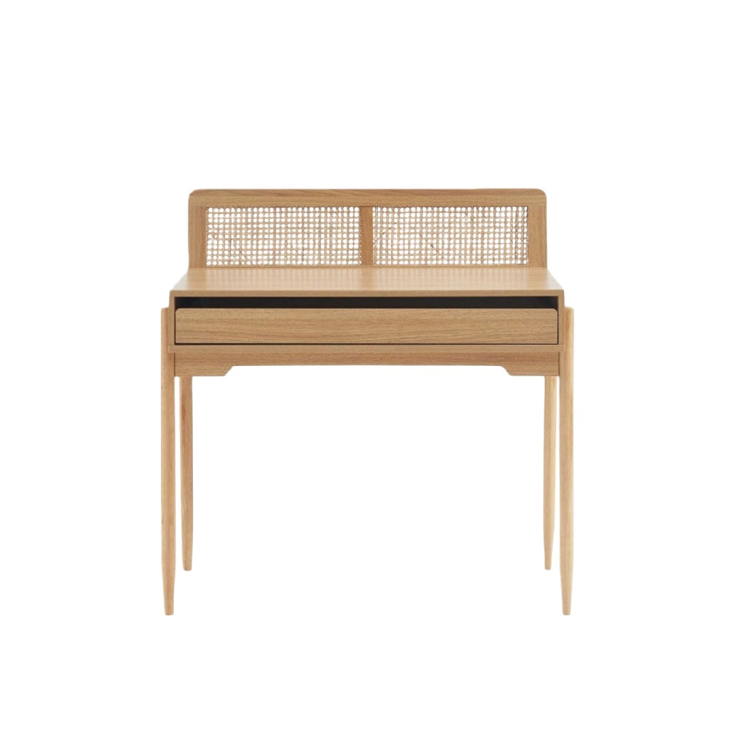 Wooden Desk with Rattan Backrest for Home Office Use - 100 x 50 x 80
