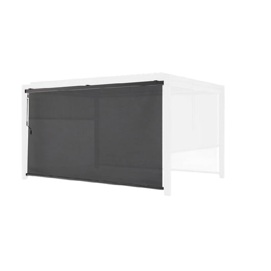 Retractable outdoor screen for patio use - made of durable fabric - based on the image content, accurate dimensions cannot be estimated.